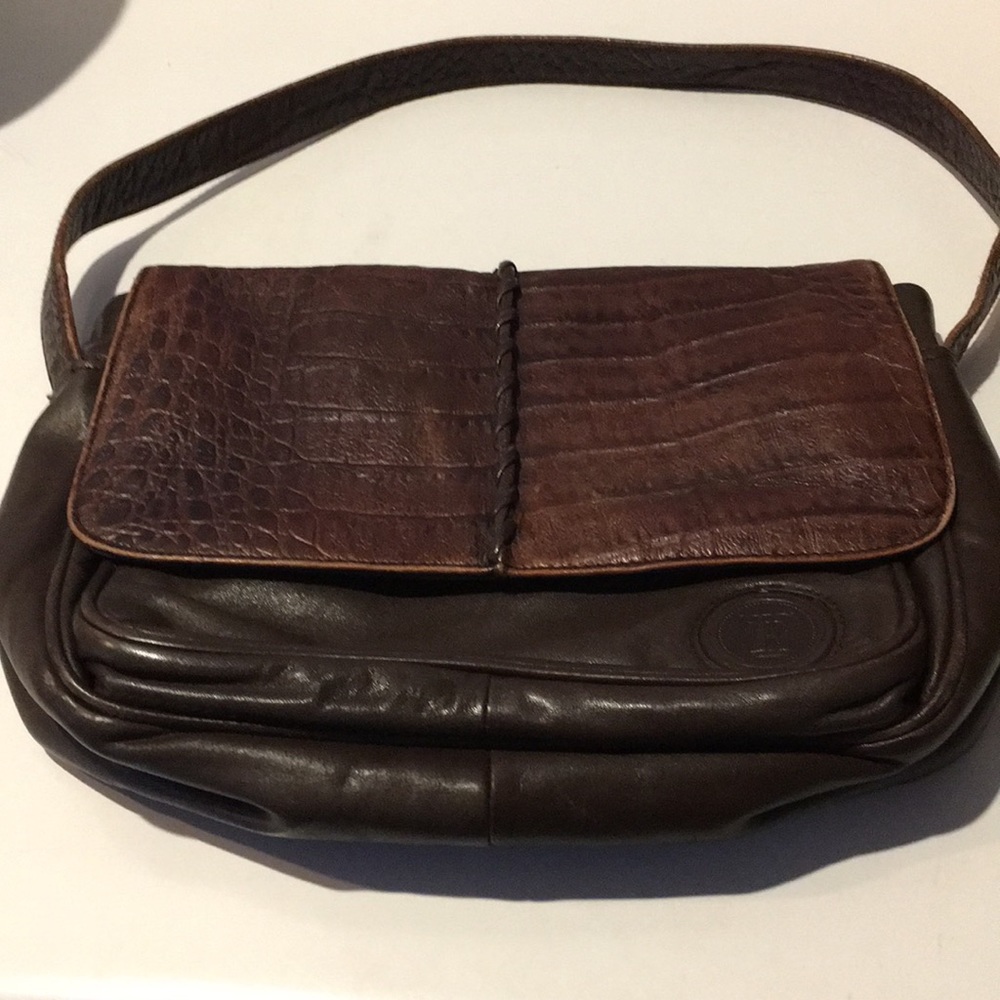 Vintage Ellen Tracy brown leather bag purse